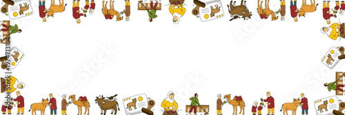 islamic community celebrating eid al adha with many sacrificial animals around frame