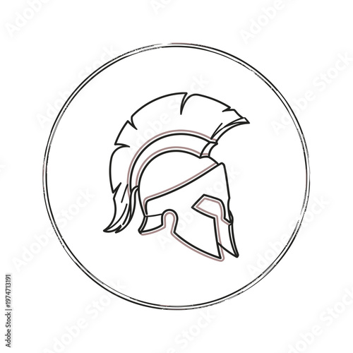Minimalist Spartan Helmet Logo Icon, Ancient Greek Warrior Gladiator Emblem with Red Accents in a Circle