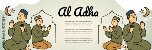 two muslim men praying together during the holy eid al adha celebration