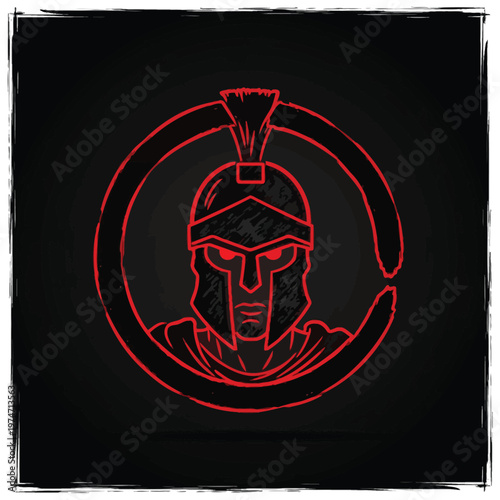 Red Neon Spartan Warrior Mascot Logo on Dark Background - Ancient Greek Soldier Icon for Esports and Fitness Branding