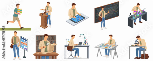 Isometric Diverse Education and Work Activity Person Illustration Set