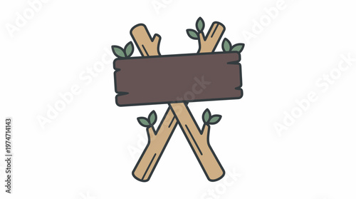 Rustic wooden signpost with leaves and branches in a charming, natural style