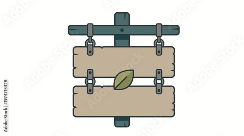 Rustic wooden signpost with a green leaf symbol, conveying nature and guidance information