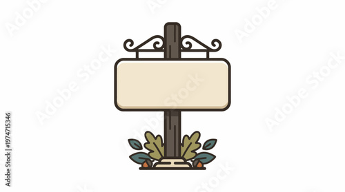 A whimsical, vintage-style wooden signpost with decorative accents and foliage, perfect for rustic signage or themed designs