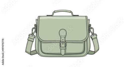 Green Leather Messenger Bag Illustration.