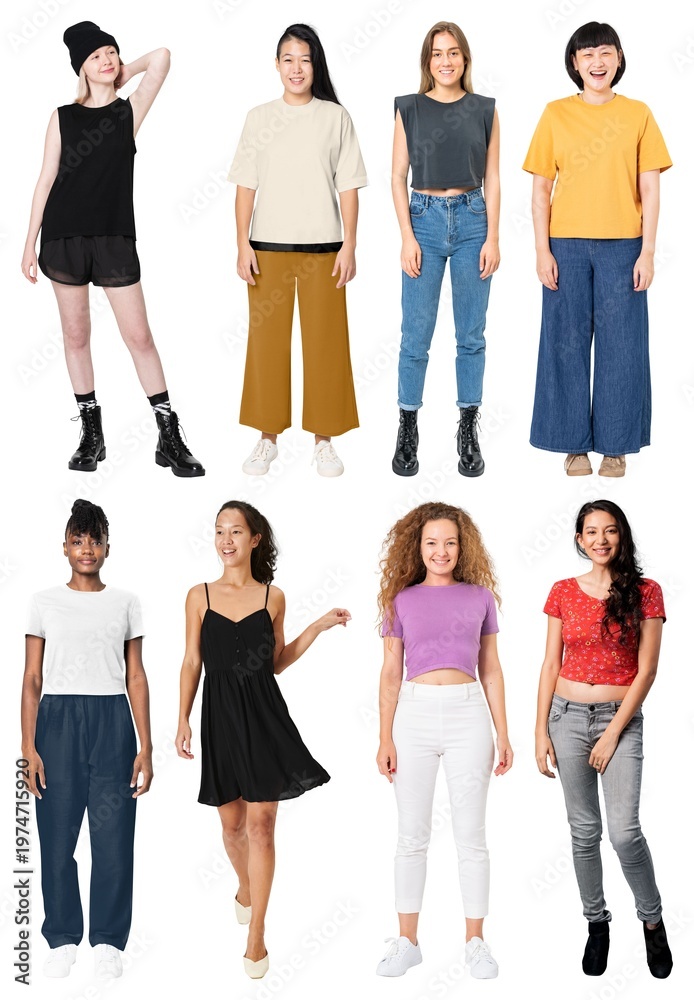 Obraz premium Diverse casual fashion styles displayed element set isolated on white