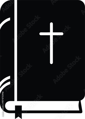 Black book with white cross symbol, religious text illustration.