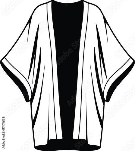 White kimono jacket silhouette with black interior, showing open front and wide sleeves.