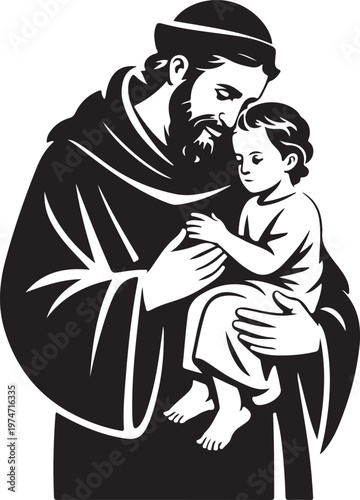 Bild auf Leinwand Saint Anthony holding a child Jesus icon with the style is a simple silhouette