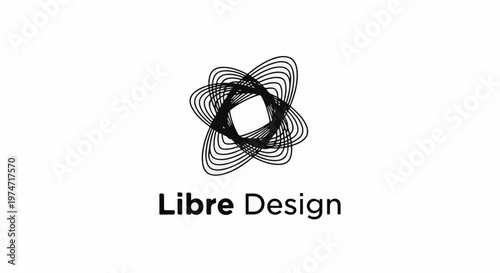 Abstract black geometric form with nested shapes and text