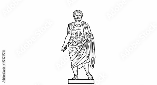 Ancient military figure in tunic and armor, standing on a pedestal