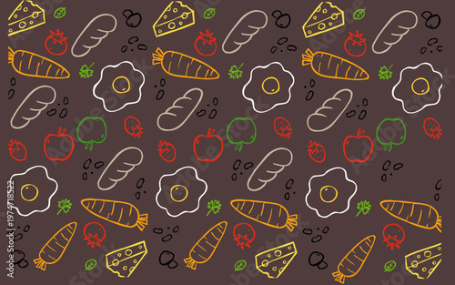Healthy Food Seamless Pattern Hand Drawn Vegetables Line Art Background