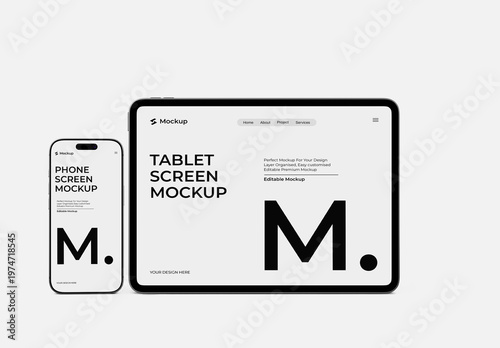 Phone and Tablet Screen Mockup Responsive Website Interface App Web Design Presentation