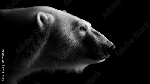 White polar bear in black and white