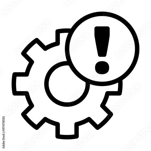 Warning Settings Icon. Gear with Exclamation Mark, System Alert Concept