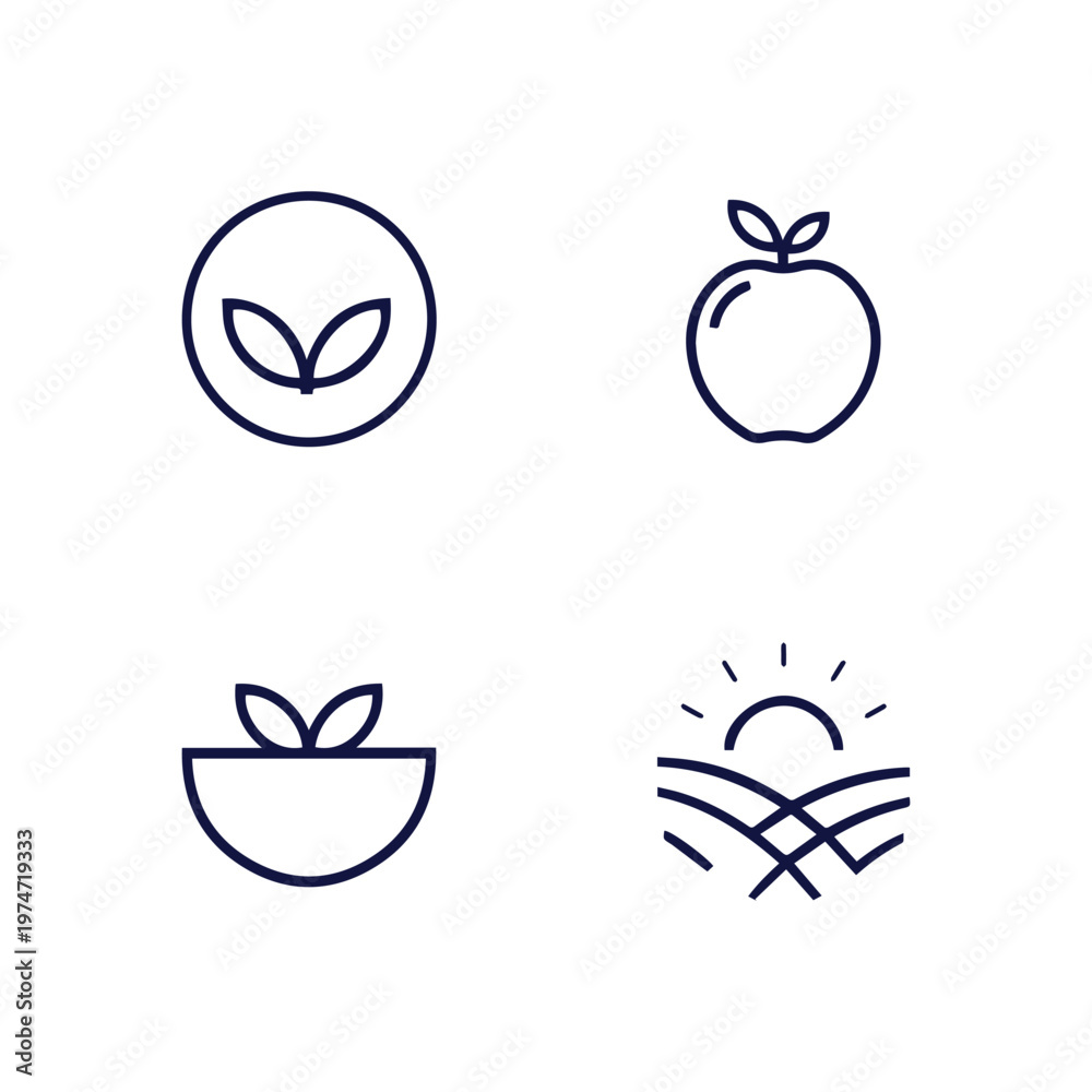 Obraz premium Organic Nature Food and Farm Icons Collection for Healthy Living and Sustainable Agriculture Designs