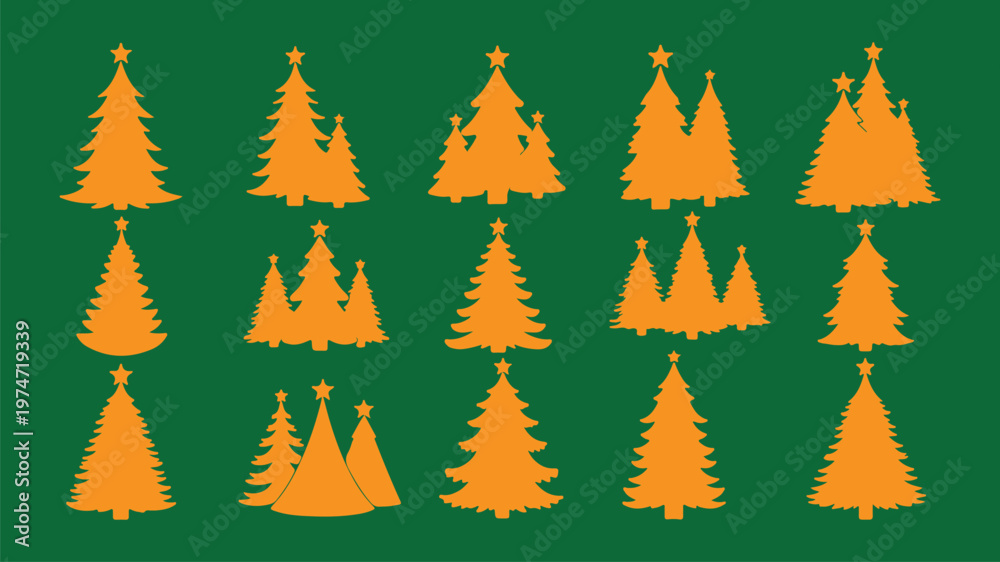 Obraz premium Minimal Christmas Tree Icons Set – Modern Stylized Fir Silhouette Vector