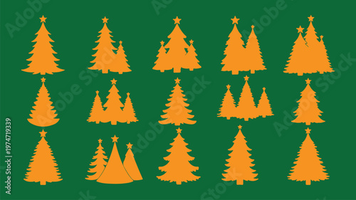 Minimal Christmas Tree Icons Set – Modern Stylized Fir Silhouette Vector
