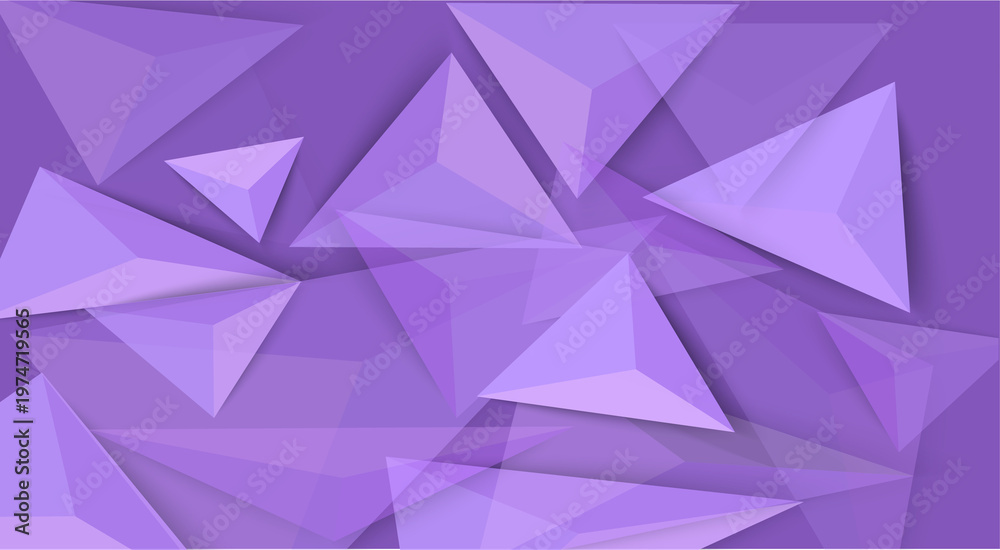 Fototapeta premium Abstract purple geometric background with transparent triangles in various shades and sizes creating a modern and dynamic pattern suitable for various design projects.