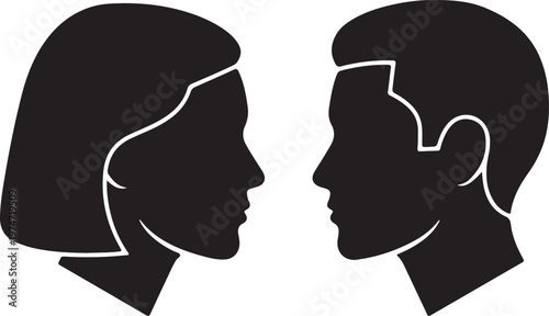 Male and female face silhouette or icon. Man and woman avatar profile. Unknown or anonymous person. Vector