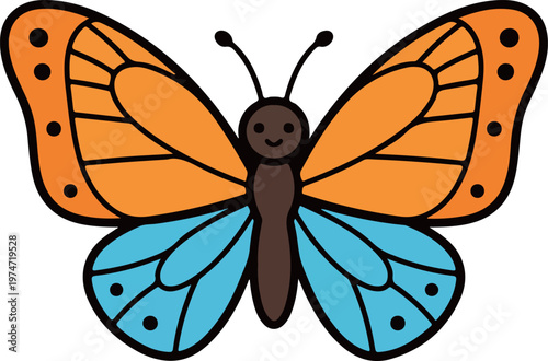 Cute Butterfly Character Illustration Simple Insect Vector