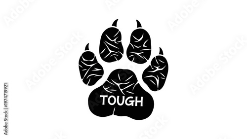 Black Paw Print with "Tough" Text - Symbol of Strength and Resilience