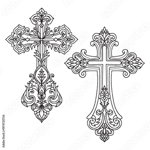 Set of vintage decorative religious cross