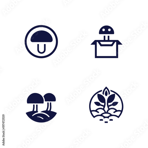 Mushroom and Plant Growth Vector Icon Set for Organic and Natural Themes