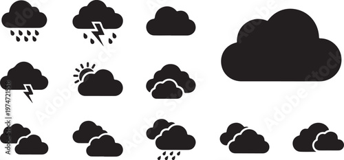 Weather icons set with various cloud and sun symbols Weather icon set temperature forecast symbols sun cloud rain