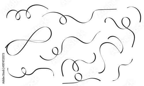 Flourish calligraphy line set. Decorative swash, vintage swirl doodle, hand drawn brush stroke underline for text. Chalkboard style vector.