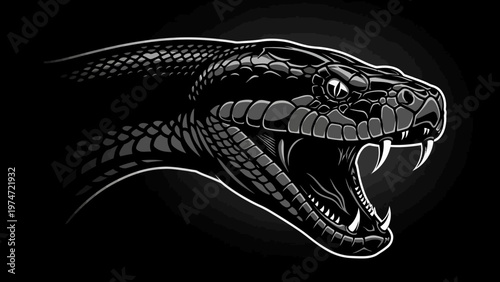 Photos Aggressive Black Mamba Snake Head Biting, Danger Symbol, Venomous Reptile Close-