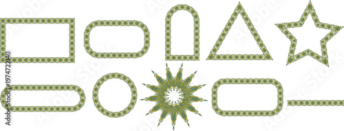 Creative geometric shapes composed of interlocking green and gray modular elements Vector

