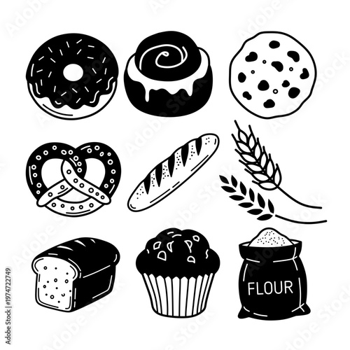 negative space bakery and fresh bread illustration artistic white silhouettes within food shapes minimalist vector design