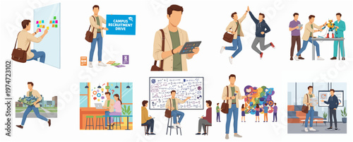 Flat Style Detailed Illustration of Students and Education Related Activities