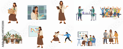 Diverse Style of Professional Woman in Various Career Fields and Activities Illustration