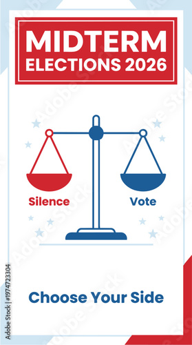 Choose Your Side Voting Poster US Midterm Elections 2026, Political Choice Concept American Election Awareness Design, Balance Decision Vote Reminder Poster USA Civic Duty