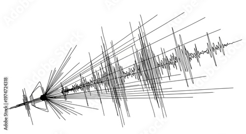 Abstract sound wave seismograph in black and white minimalist style