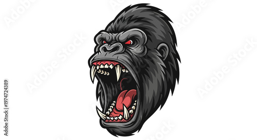Angry Gorilla Cartoon Closeup Portrait Head.