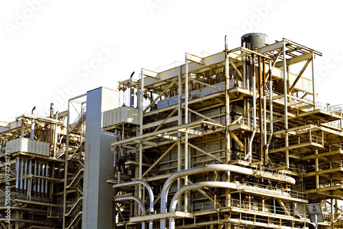 Industrial Refinery Processing Facility with Pipes Platforms and Structural Framework