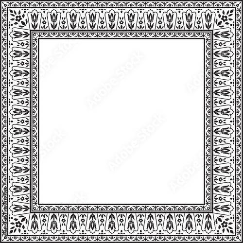 Vector monochrome black square Turkish ornament. Endless ottoman national border, frame.
