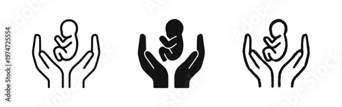 Fetus or Embryo in Hands Icons Set for Pregnancy, Maternity and Healthcare Concepts