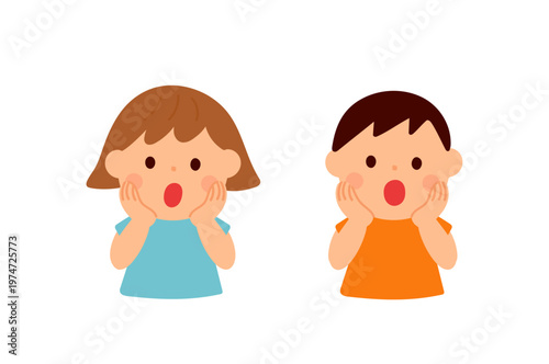 頬に手を当てて驚く子供