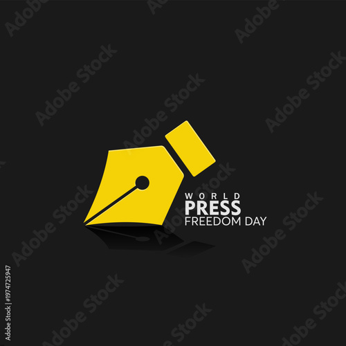 World Press Freedom Day poster with an illustration of a pen on a black background
