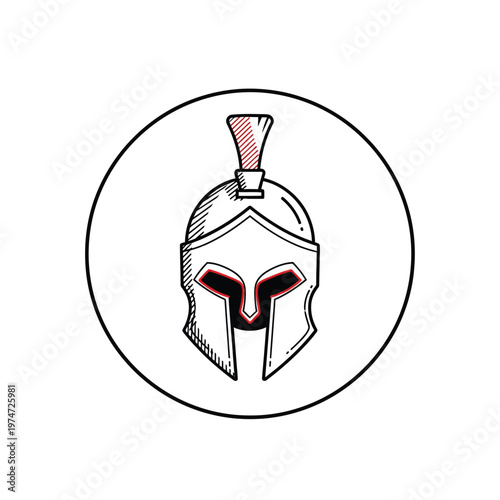Spartan Helmet Icon, Ancient Greek Warrior Logo, Minimalist Knight Armor Line Art Illustration