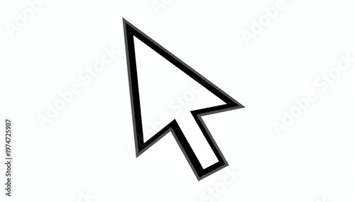 Minimalist computer arrow pointer design element isolated on white backdrop