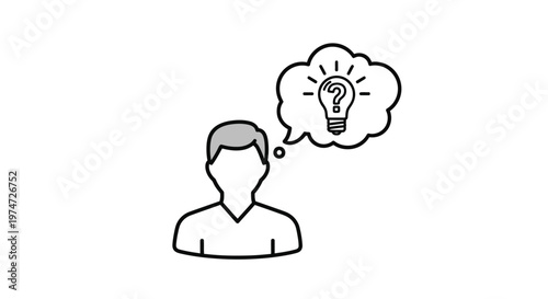 Silhouette of a person thinking deeply with a lightbulb symbolizing creativity and innovation in a minimalist design