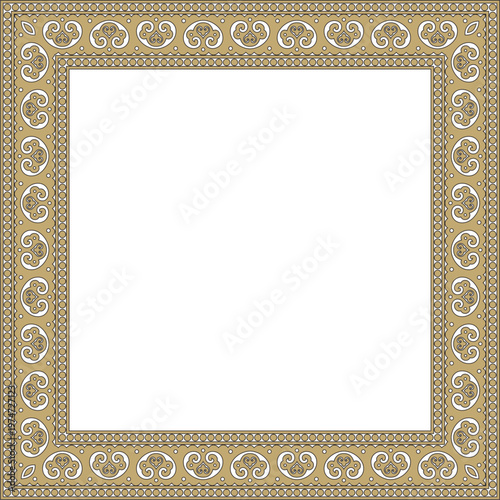 Vector square gold and black ancient Russian ornament. Slavic rectangle, border, frame. Painting of the royal chambers.