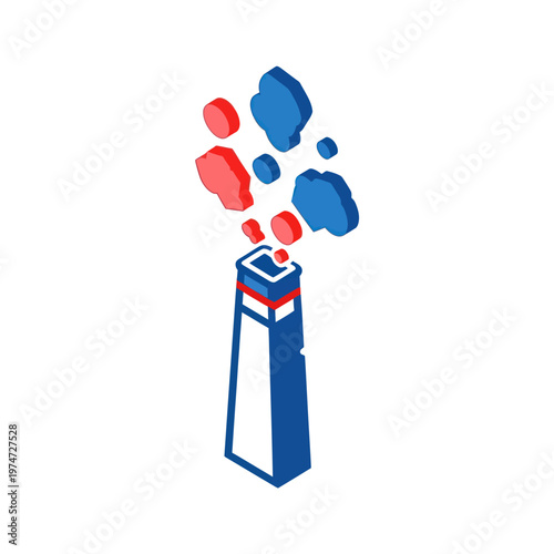 Colorful smoke coming out of tower.