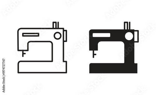 minimalist sewing machine icon set in outline and silhouette styles for tailor and fashion branding