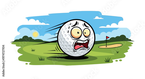 Golf ball character moving at high speed with dynamic motion effect. Fun and energetic concept